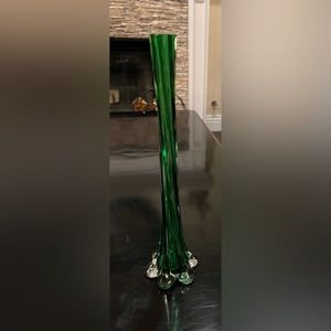 Mid-Century twisted Green vase 12”